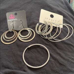 Paparazzi Silver Textured Hoop Earrings, twisty braclet and multiple hoops